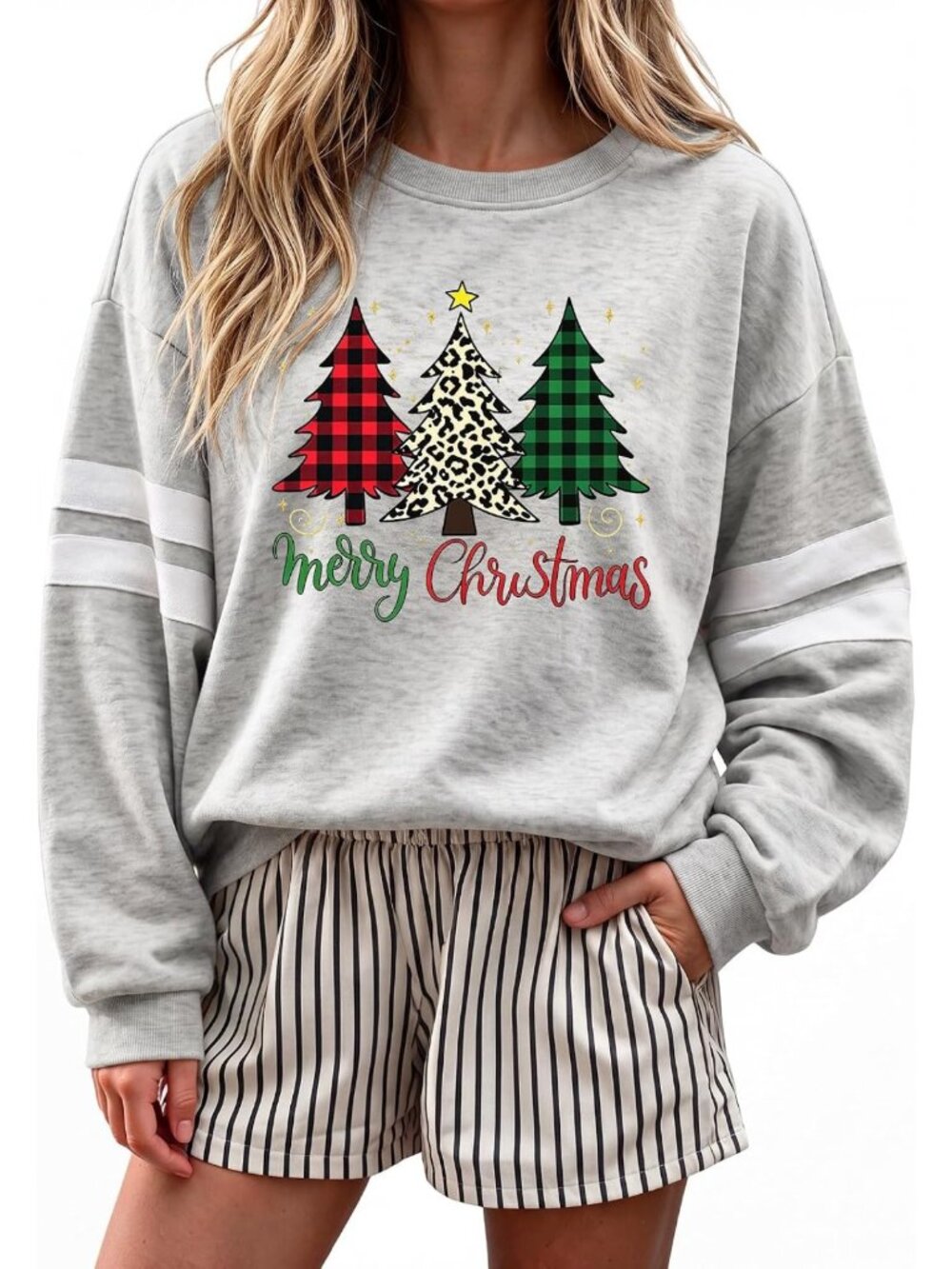 Oversized Striped Crewneck Sweatshirt for Women - Cozy Fall Pullover Top